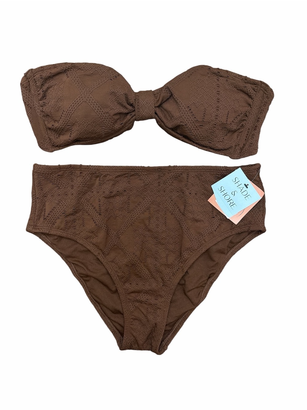 Shade & Shore Brown Eyelet Bandeau Bikini Set Size L